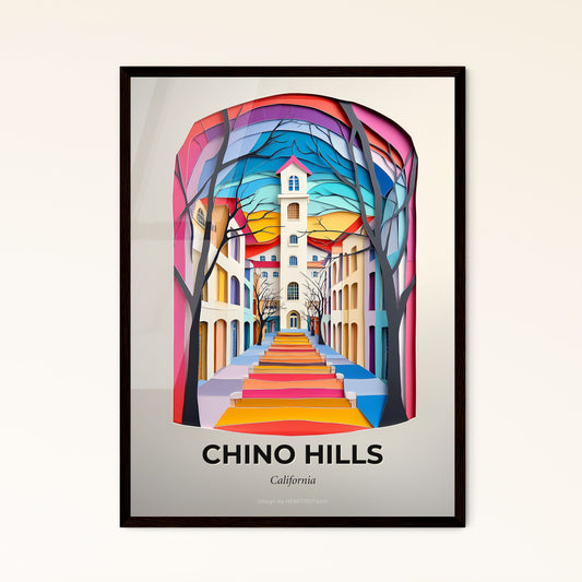 Vivid Chino Hills, California - a colorful street with a staircase and trees