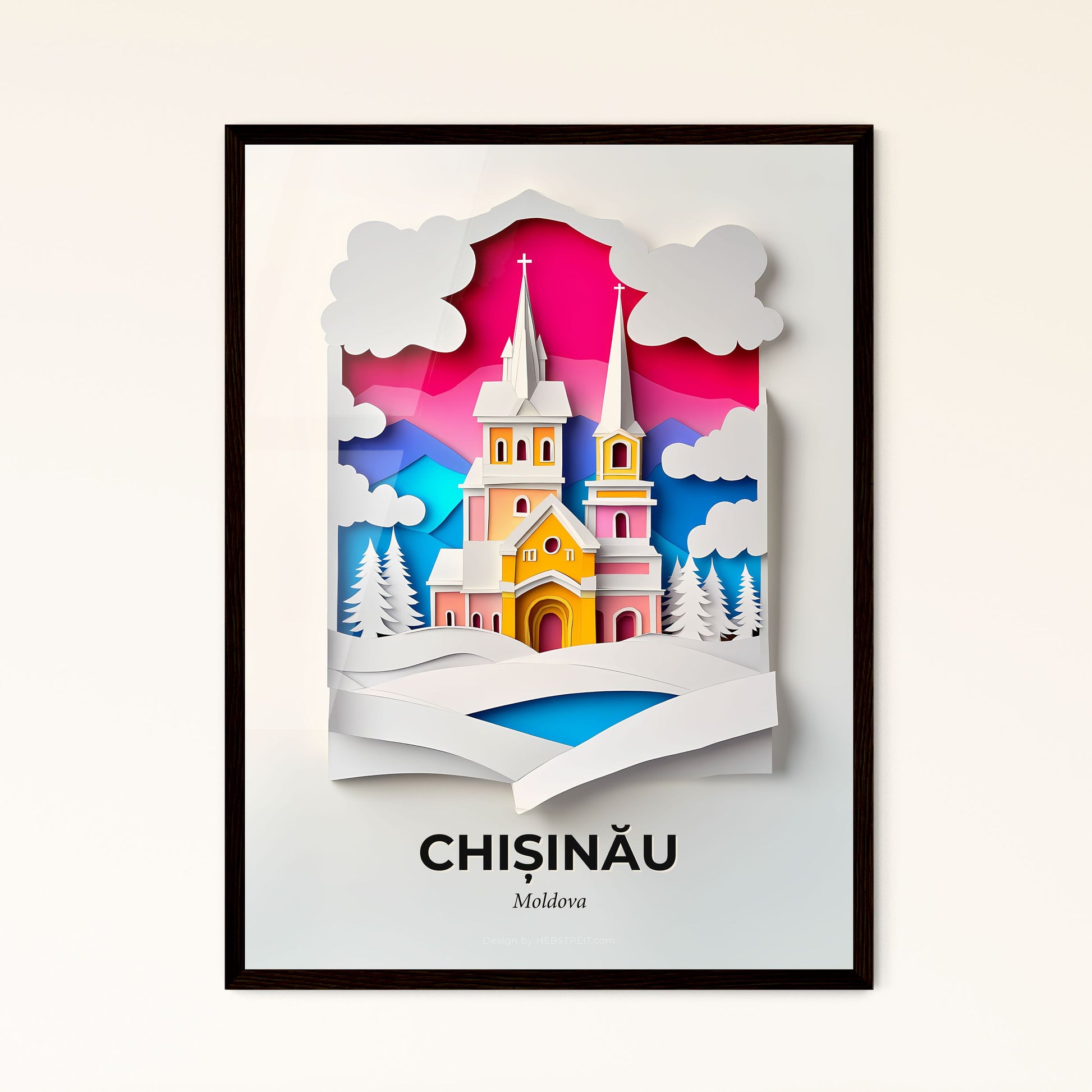 Vivid Chișinău, Moldova - a paper cut of a church in a snowy landscape