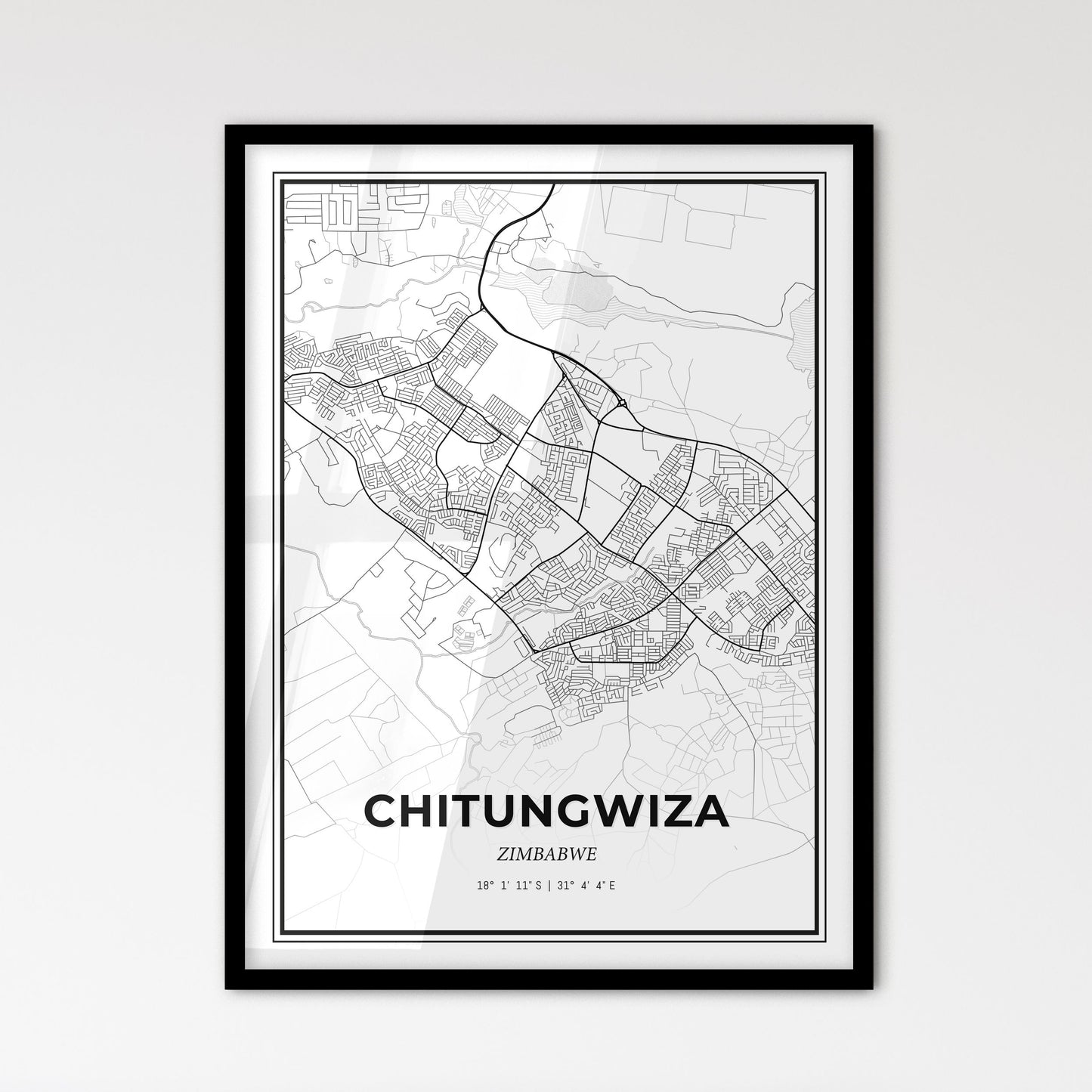 Chitungwiza Zimbabwe - Scandinavian Style City Map for Modern Home Decor