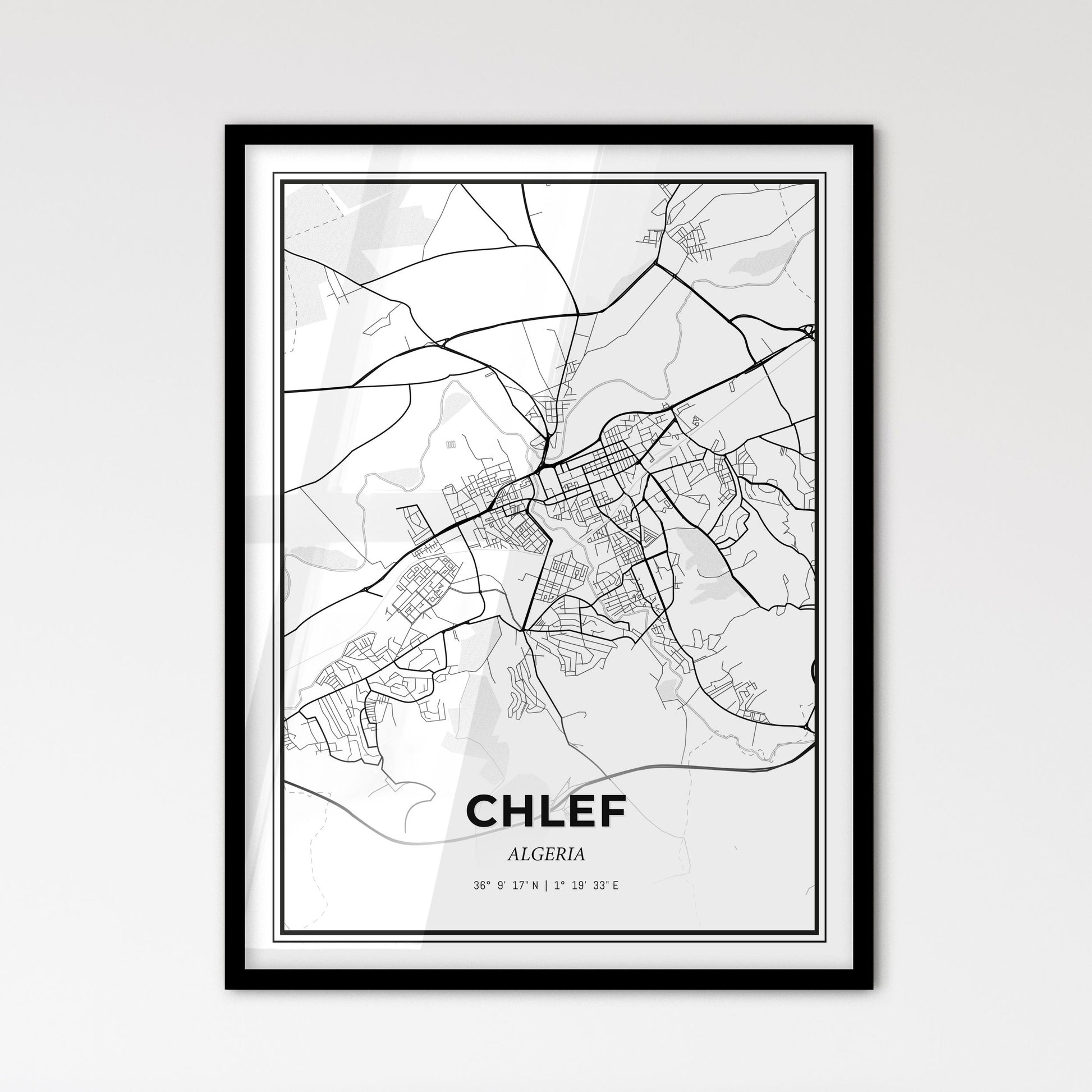 Chlef Algeria - Scandinavian Style City Map for Modern Home Decor