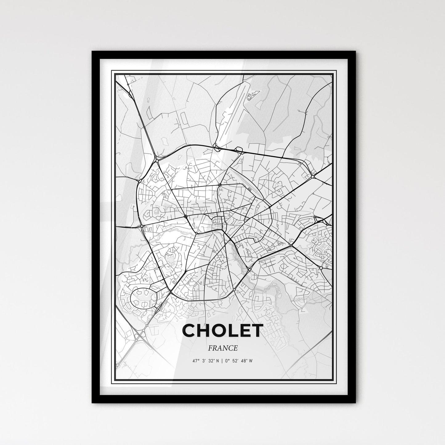 Cholet France - Scandinavian Style City Map for Modern Home Decor