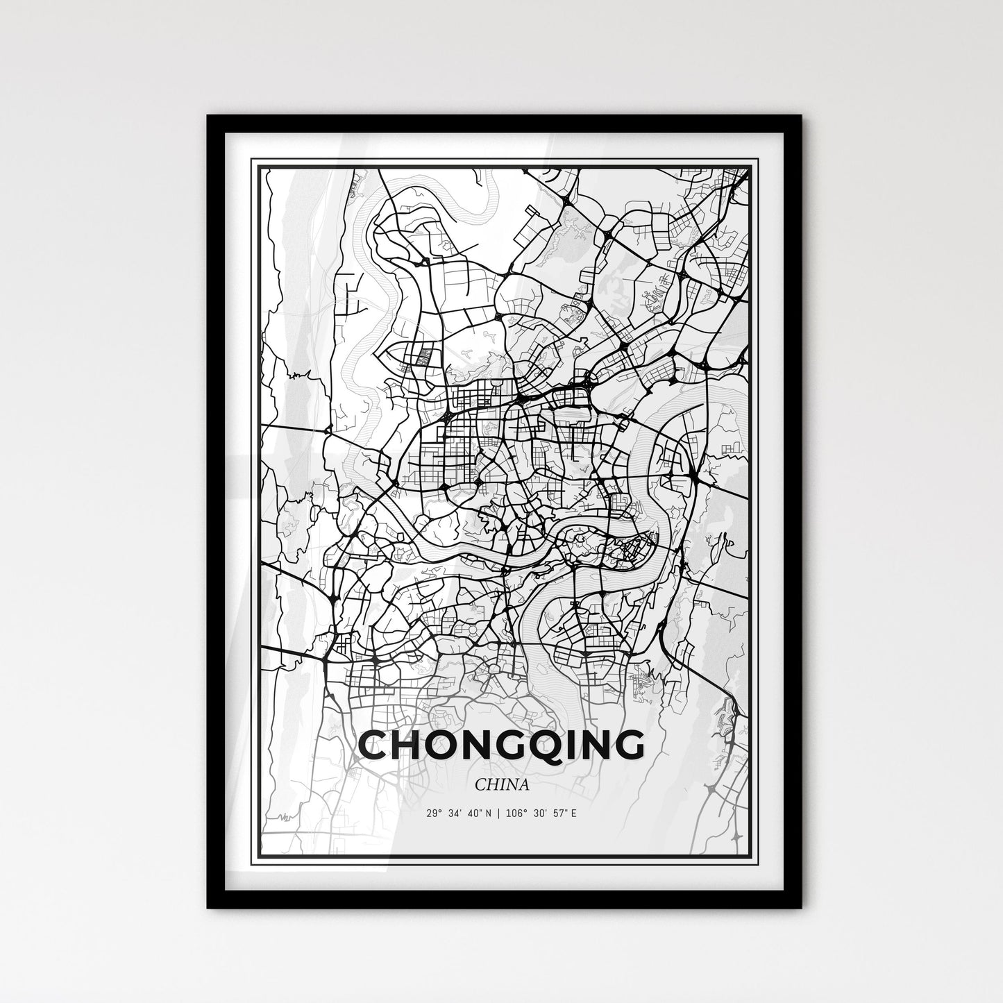 Chongqing China - Scandinavian Style City Map for Modern Home Decor