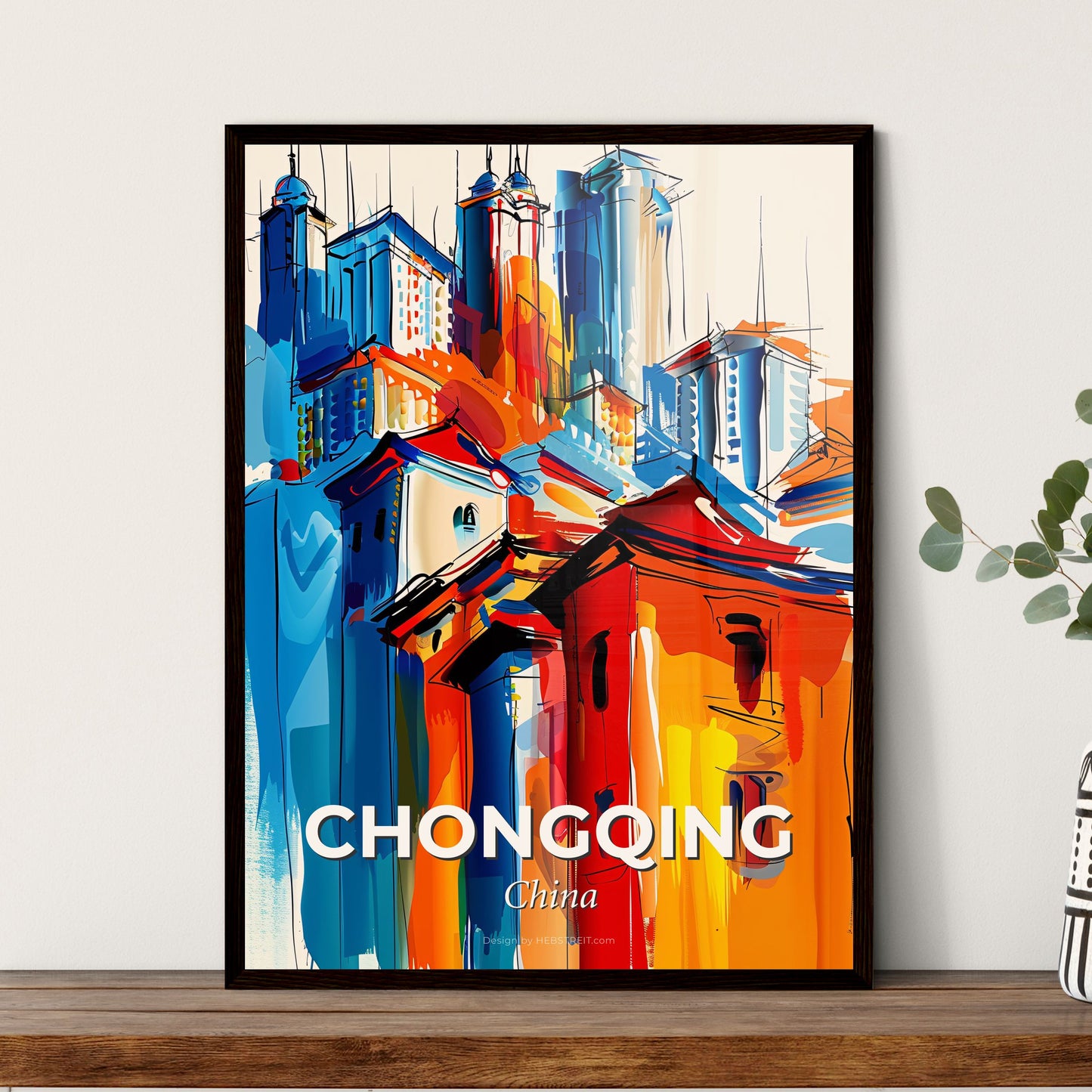 Vibrant Chongqing, China - A Painting Of Buildings And Towers