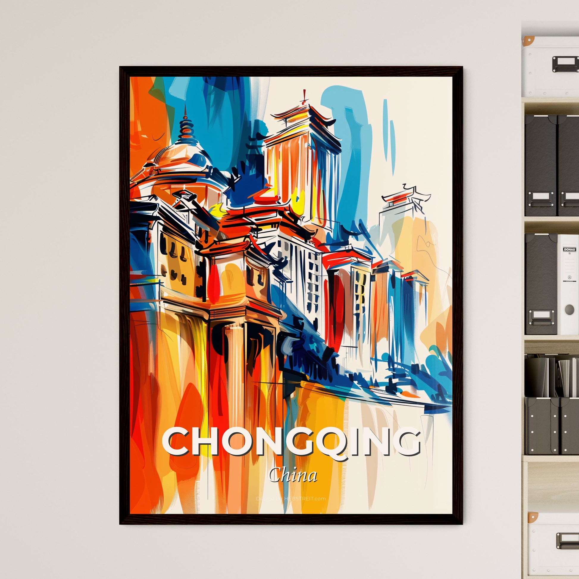 Vibrant Chongqing, China - A Colorful Painting Of A Building