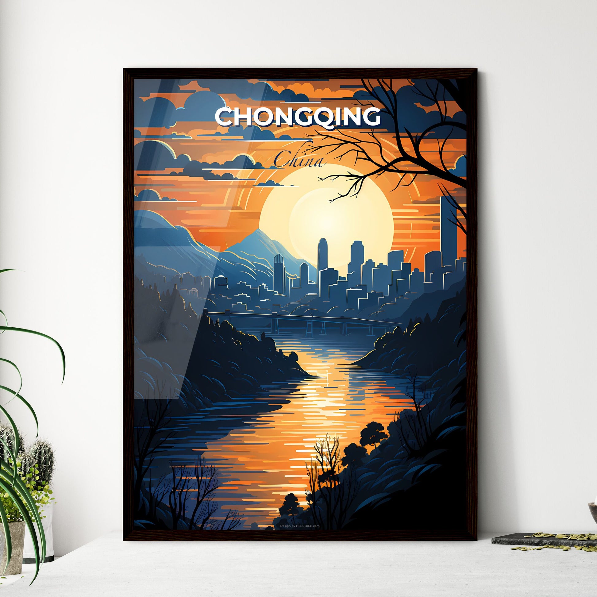 Sunset Over Chongqing Skyline - a Digital Painting Emphasizing Cityscape and Vibrant Colors Default Title