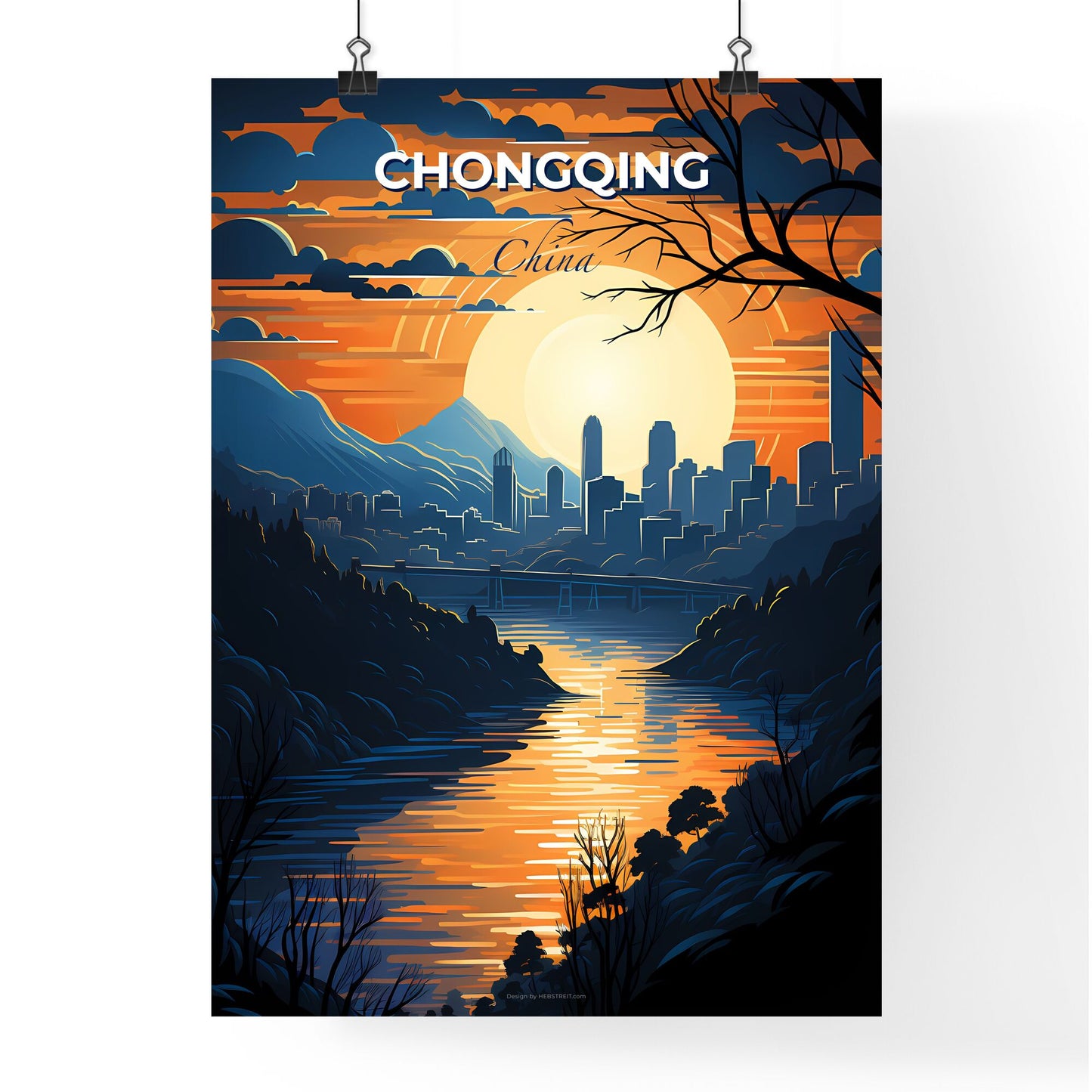 Sunset Over Chongqing Skyline - a Digital Painting Emphasizing Cityscape and Vibrant Colors Default Title