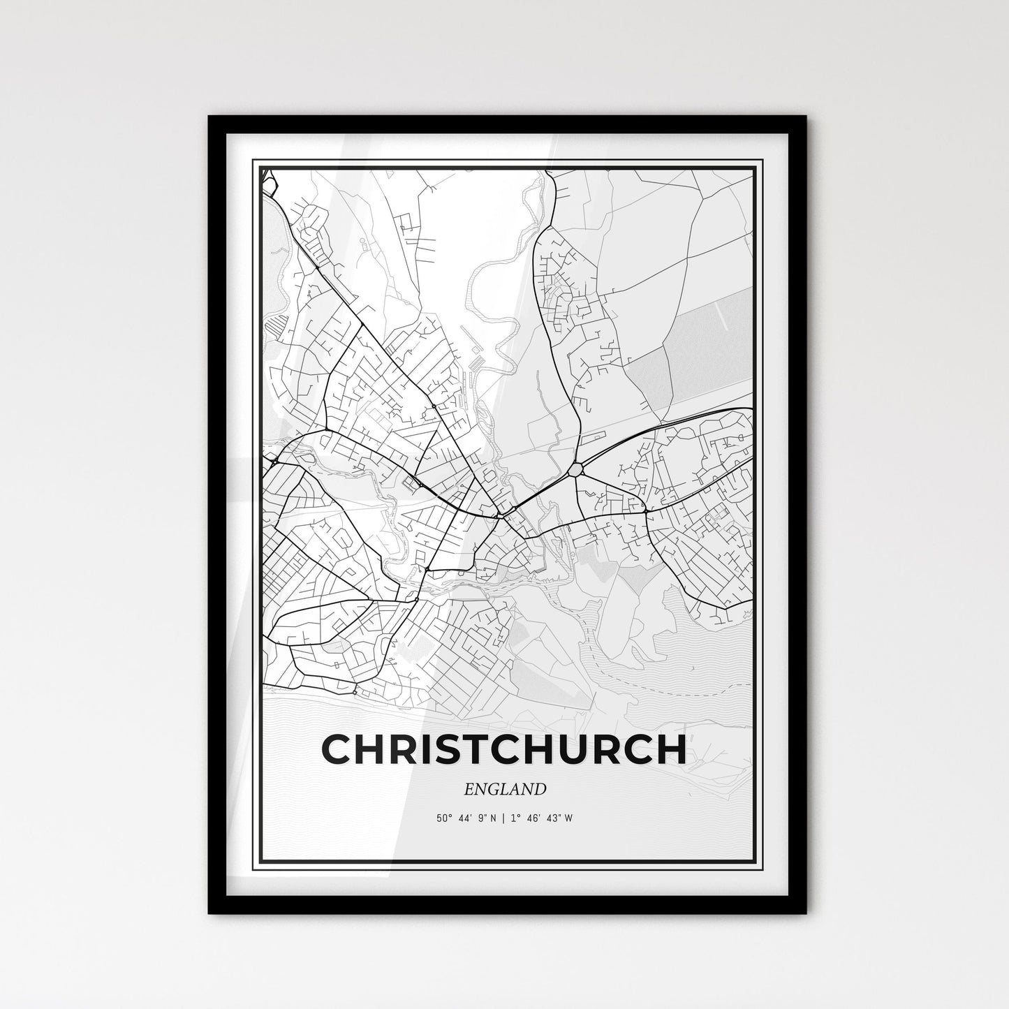 Christchurch England - Scandinavian Style City Map for Modern Home Decor