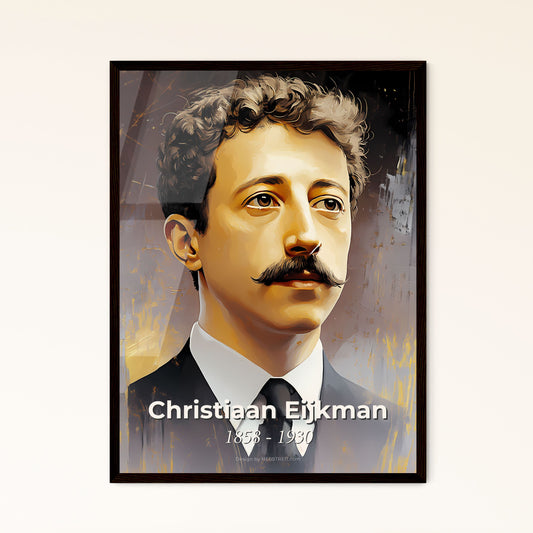 Portrait of Christiaan Eijkman, 1858 - 1930. Impressionistic painting of a man with a mustache.