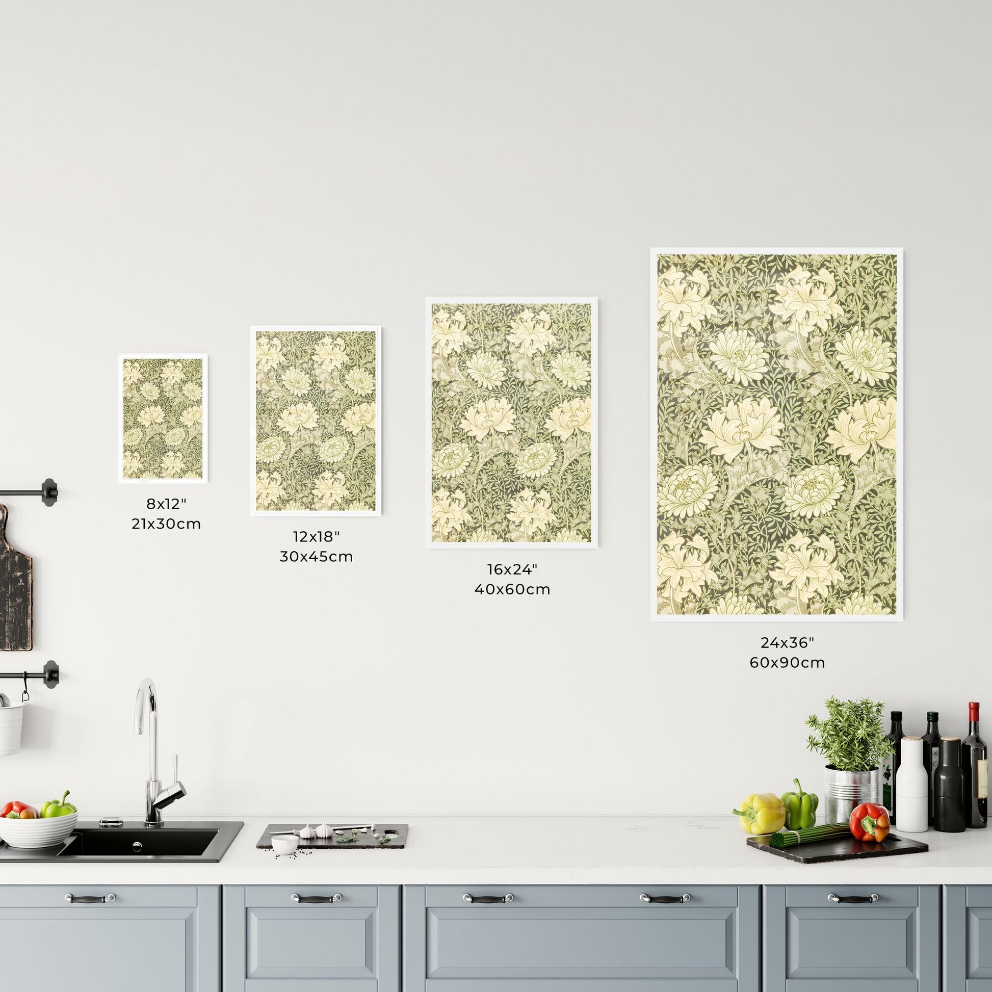 Chrysanthemum Pattern by William Morris Size Chart