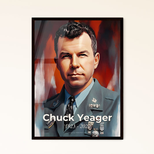 Portrait of Chuck Yeager, 1923 - 2020. Impressionistic painting of a man in military uniform.