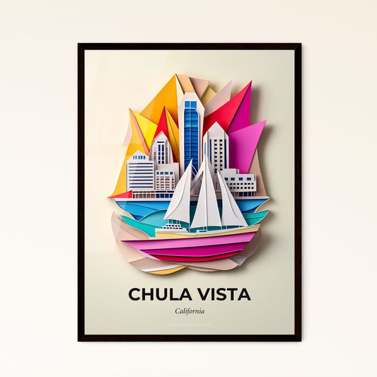 Vivid Chula Vista, California - a paper cut of a city with a sailboat