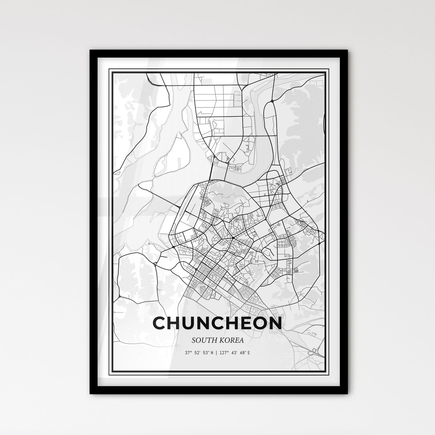 Chuncheon South Korea - Scandinavian Style City Map for Modern Home Decor