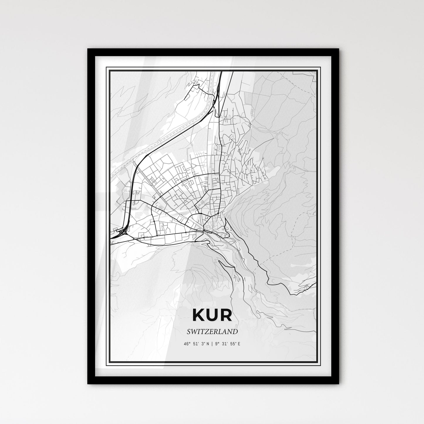 Chur Switzerland - Scandinavian Style City Map for Modern Home Decor