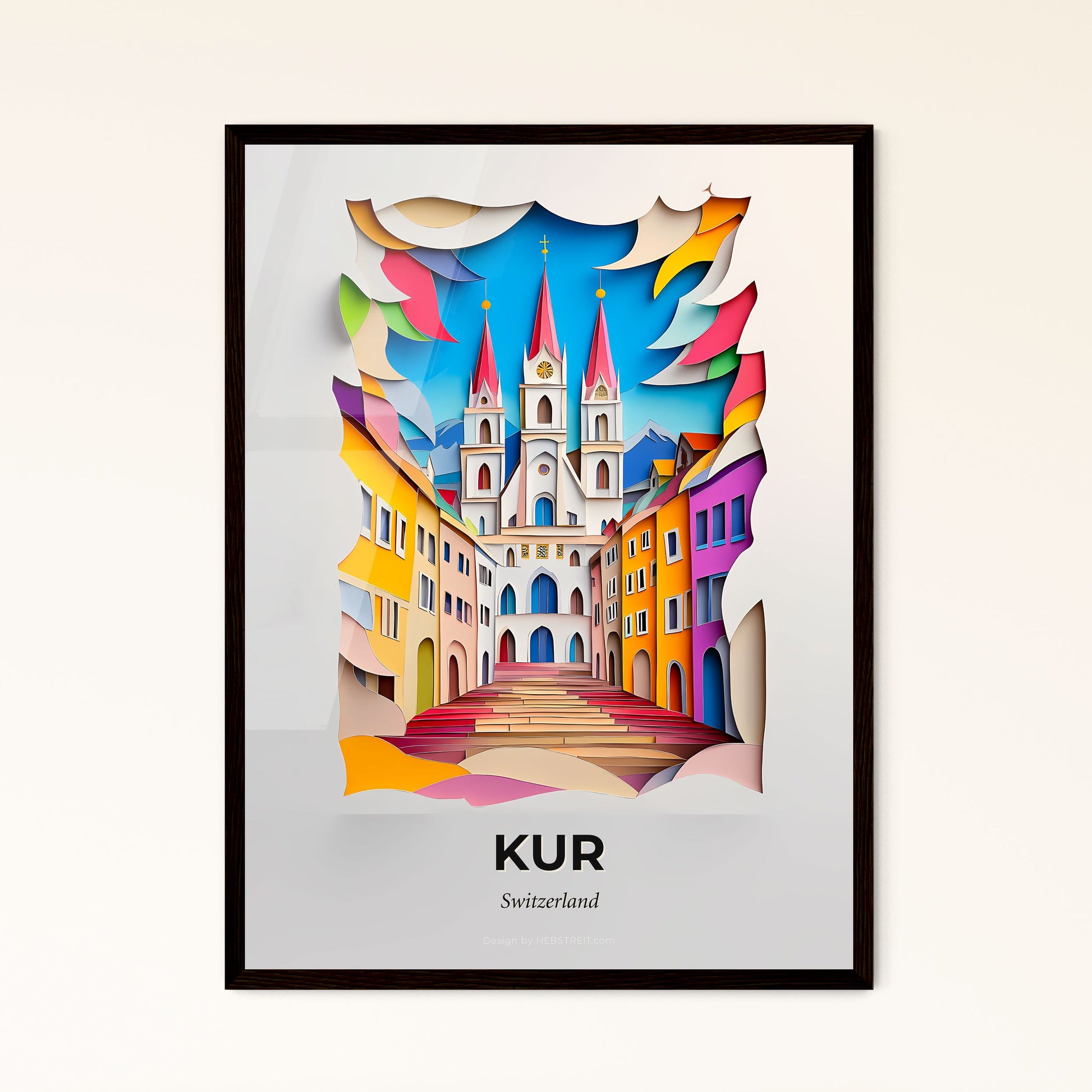 Vivid Chur, Switzerland - a paper cut of a church with a steeple