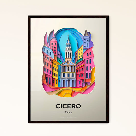 Vivid Cicero, Illinois - a paper cut of a city with a clock