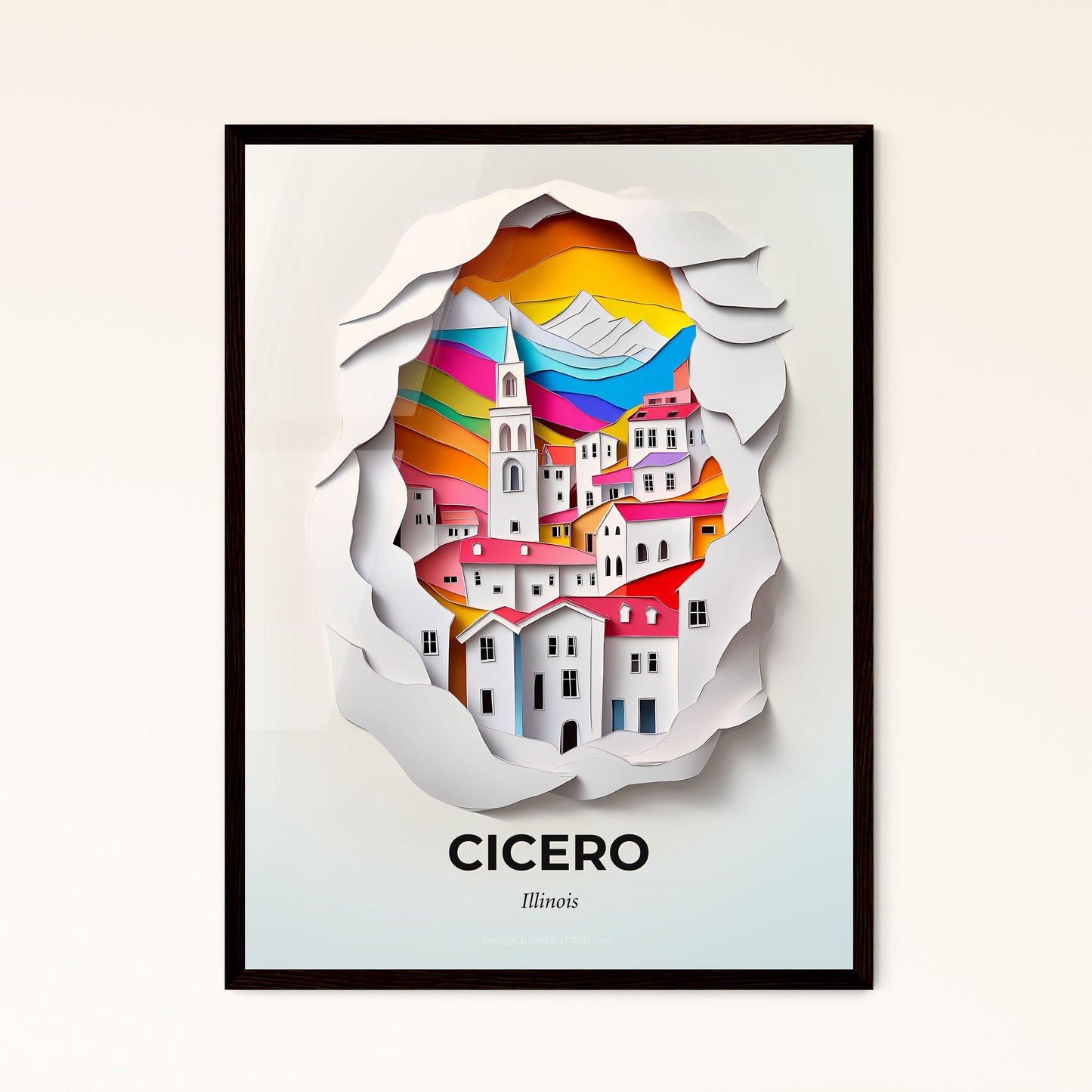 Vivid Cicero, Illinois - a paper cut of a city with a paper boat