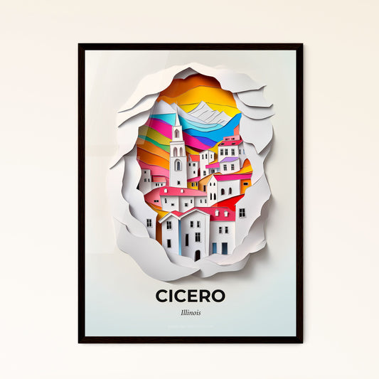 Vivid Cicero, Illinois - a paper cut of a city with a paper boat