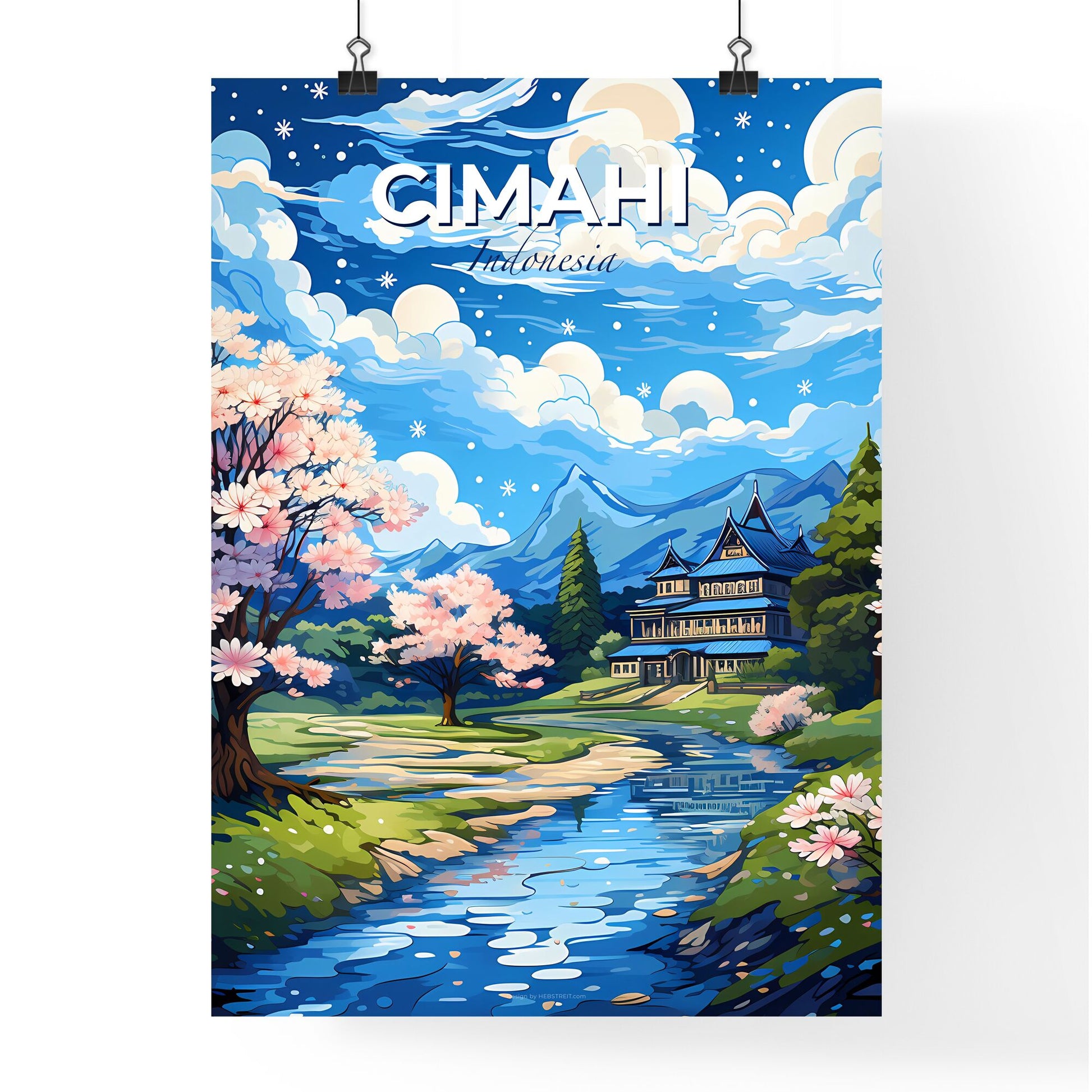 Cimahi Indonesia Skyline Art Painting House River Vibrant Colorful Default Title