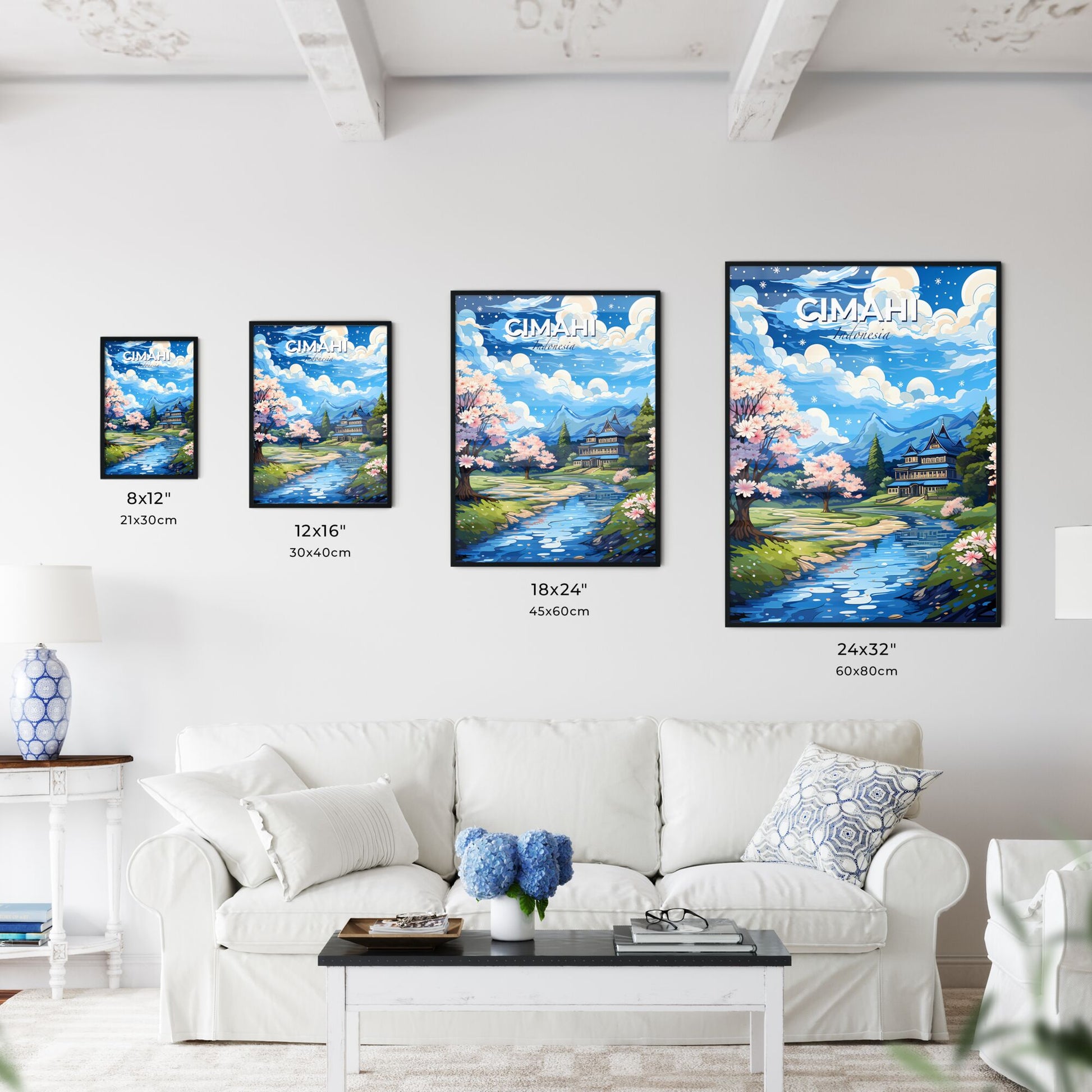 Cimahi Indonesia Skyline Art Painting House River Vibrant Colorful Default Title