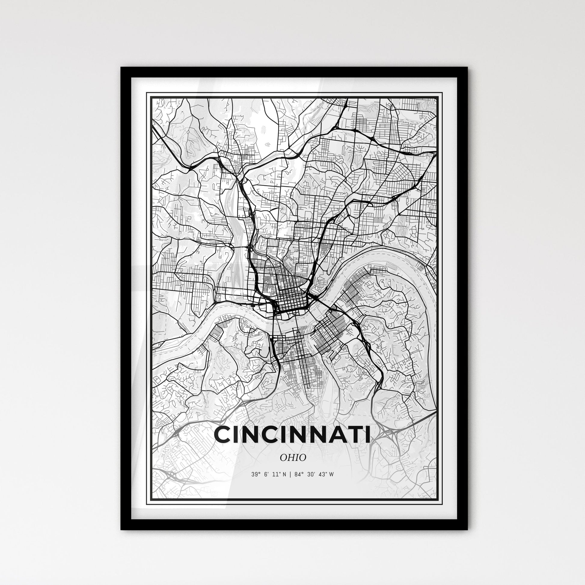 Cincinnati Ohio - Scandinavian Style City Map for Modern Home Decor