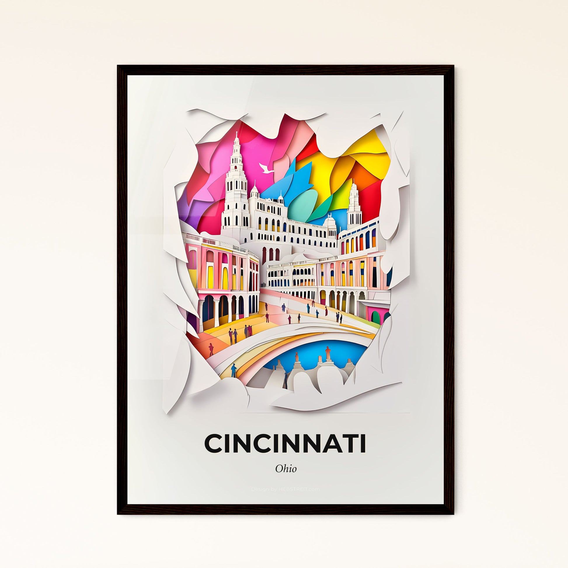 Vivid Cincinnati, Ohio - a paper cut of a city with a bridge