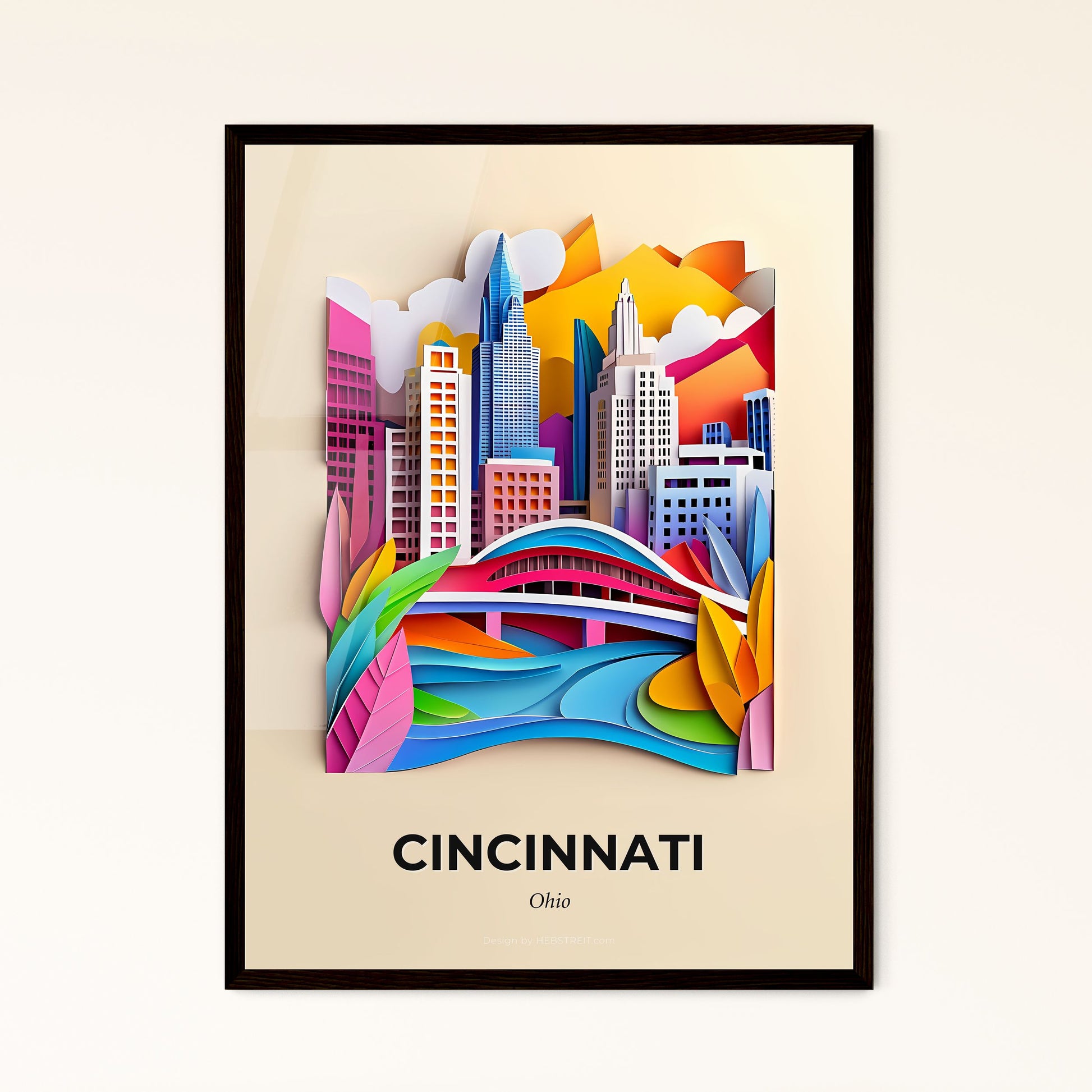 Vivid Cincinnati, Ohio - a paper cut of a city with a bridge