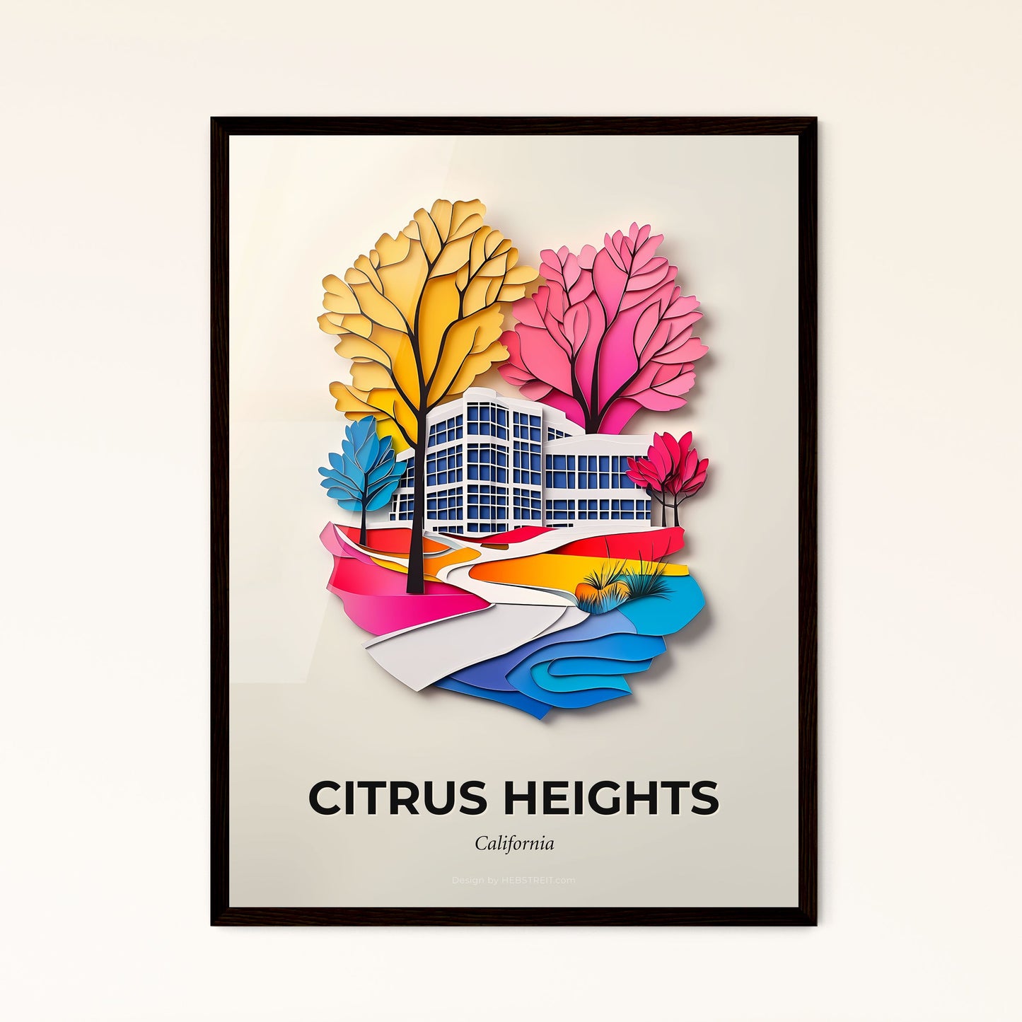 Vivid Citrus Heights, California - a paper cut of a building with trees and water