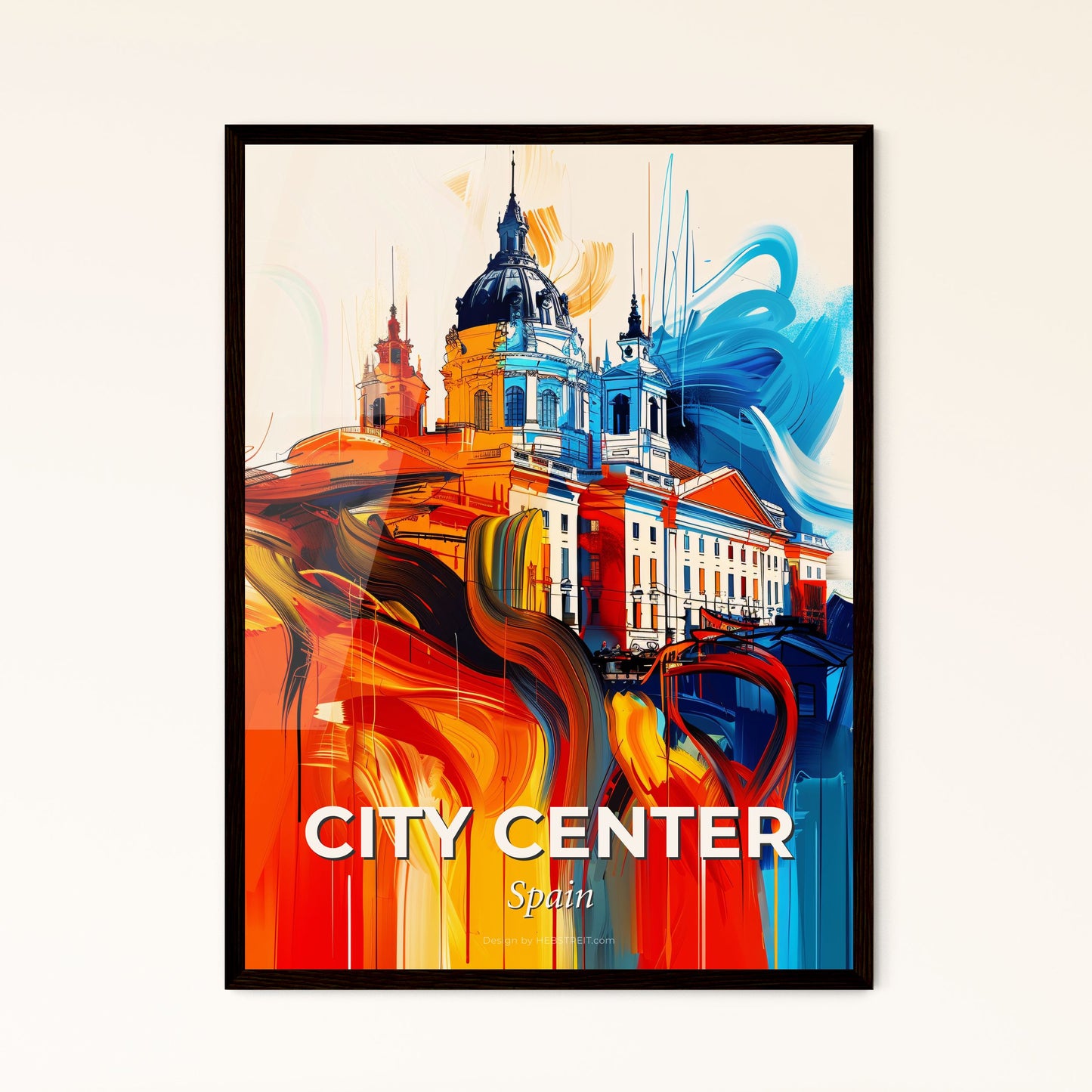 Vibrant City Center, Spain - A Colorful Painting Of A Building