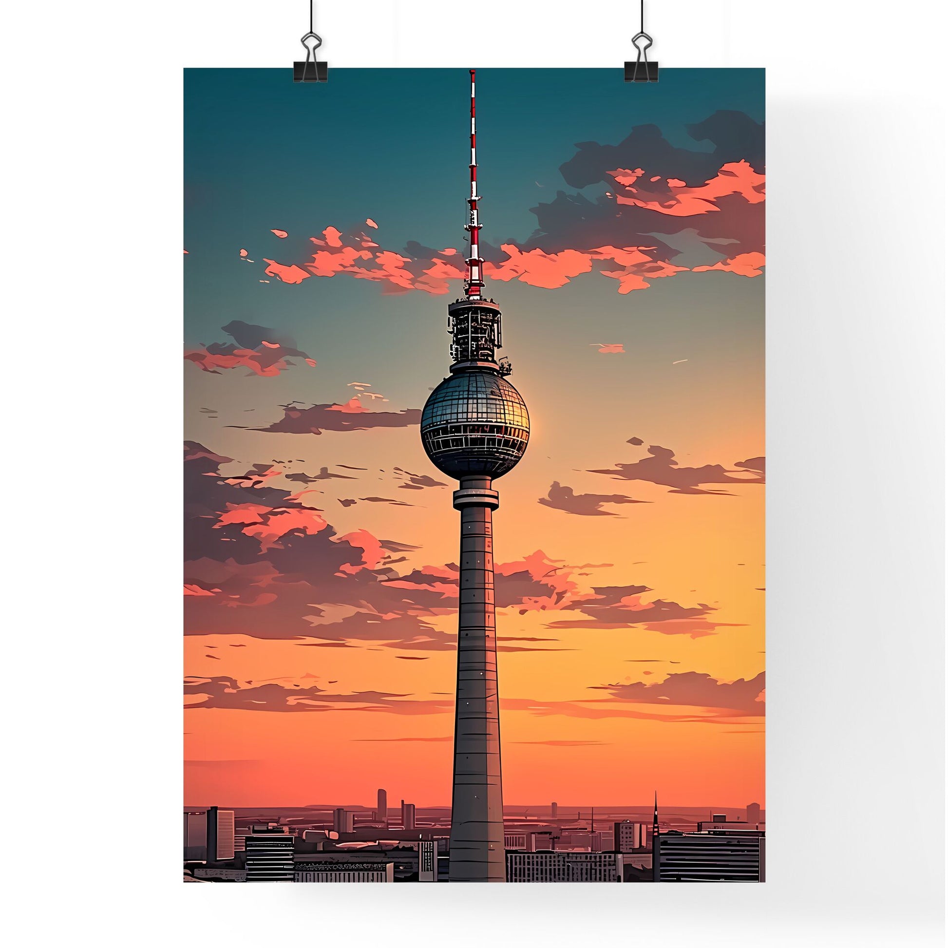 Vibrant Painting Depicting Berlin's Architectural Icon, the Fernsehturm Default Title