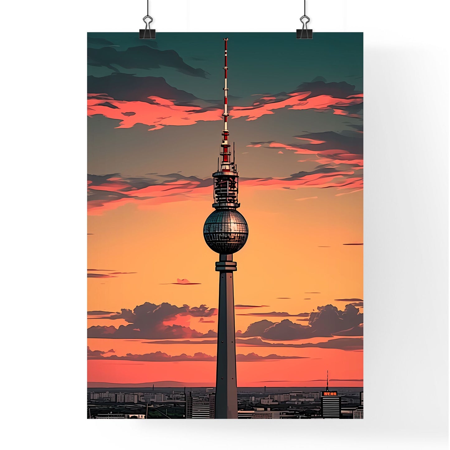 Stunning Abstract Painting of Iconic Berlin Fernsehturm with Ball Shaped Top Default Title