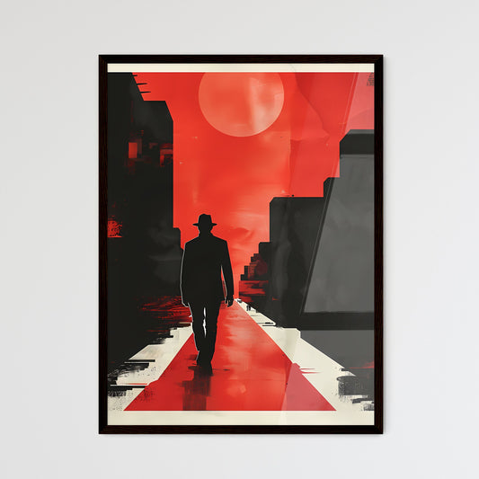 Modern City Walk Art: Vibrant Red and Black Street Scene with Walking Figure Default Title