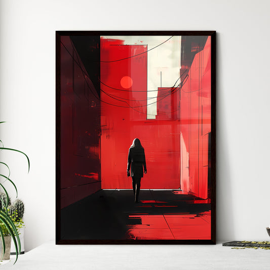 Cityscape painting, modern art, hallway, red and black, digital painting, 2D, minimalist, graphic design, abstract Default Title