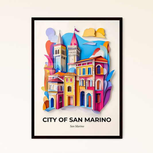 Vivid City of San Marino, San Marino - a paper cut of a city with a clock tower