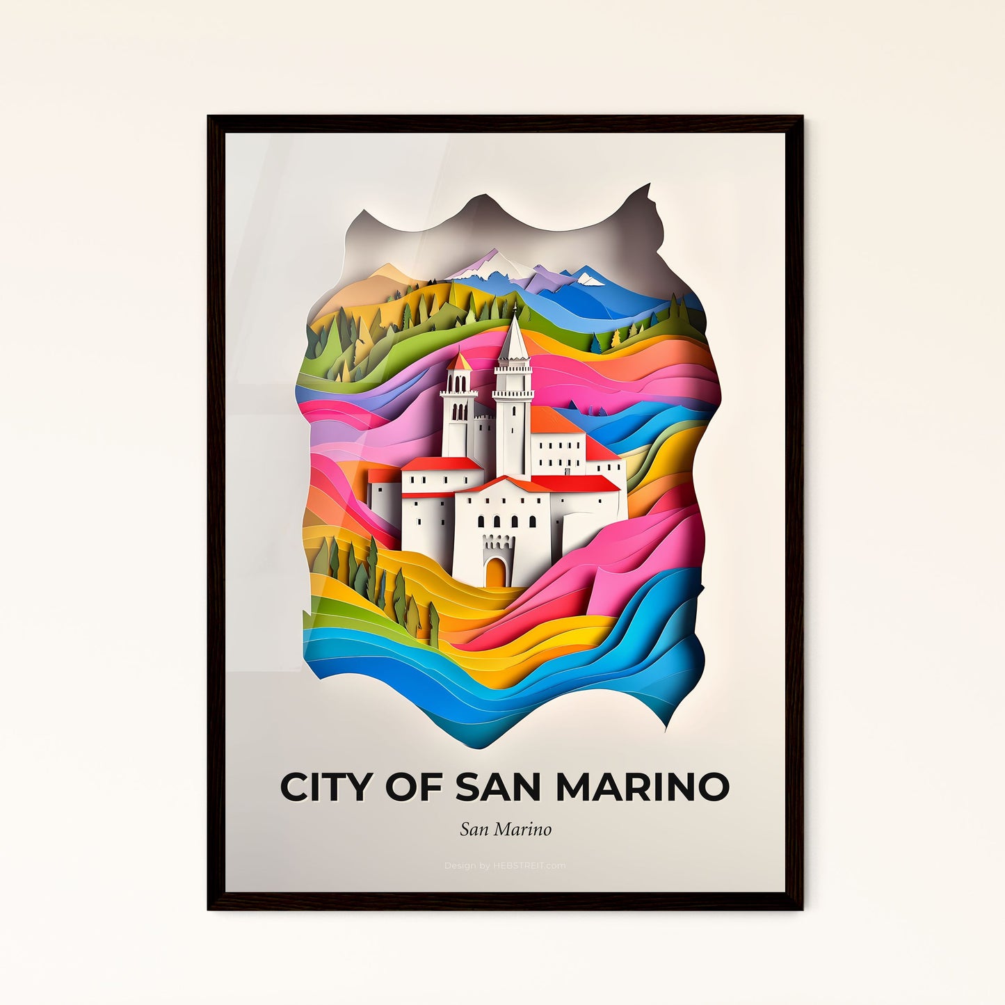 Vivid City of San Marino, San Marino - a paper cut of a castle in a mountain landscape