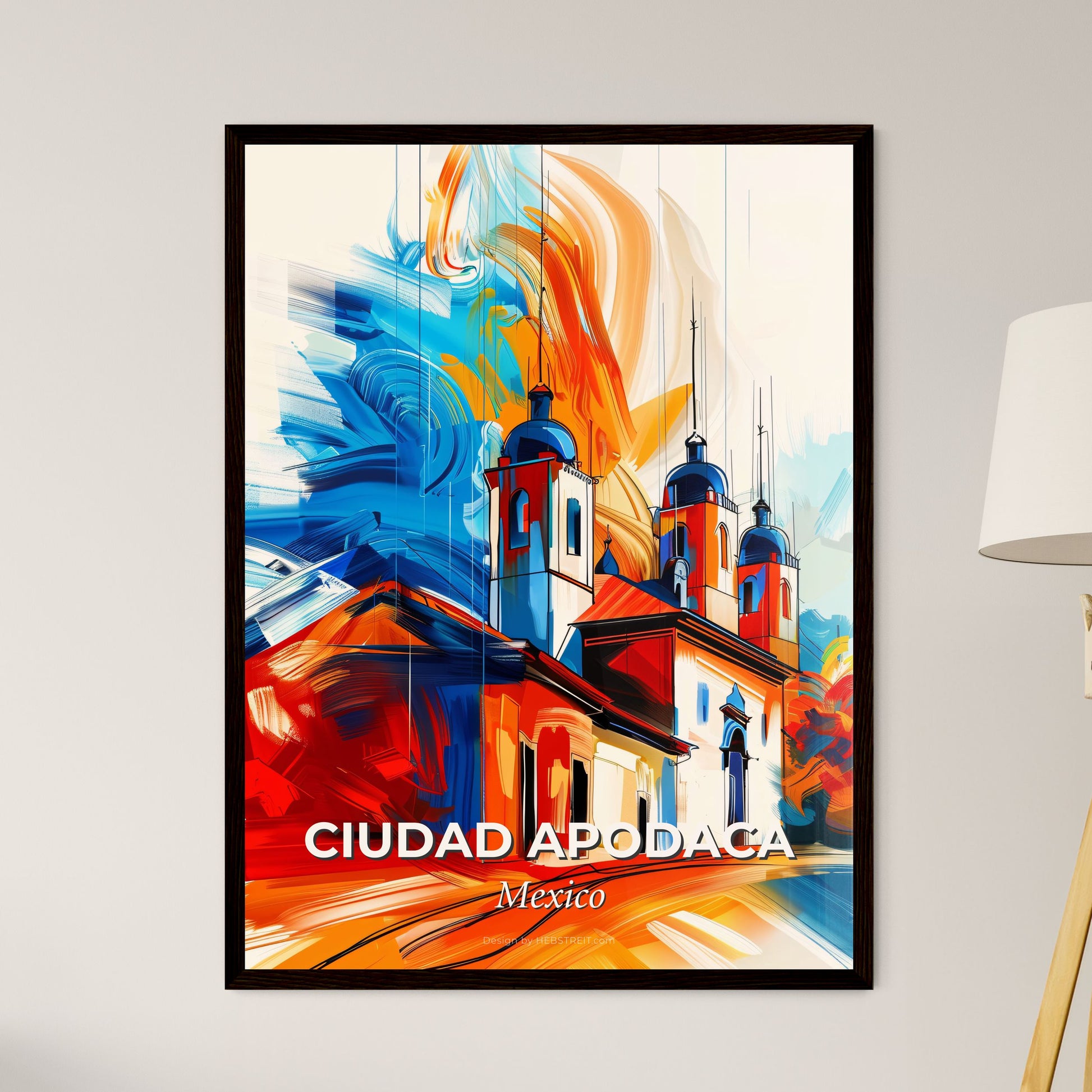 Vibrant Ciudad Apodaca, Mexico - A Painting Of A Building With A Colorful Background