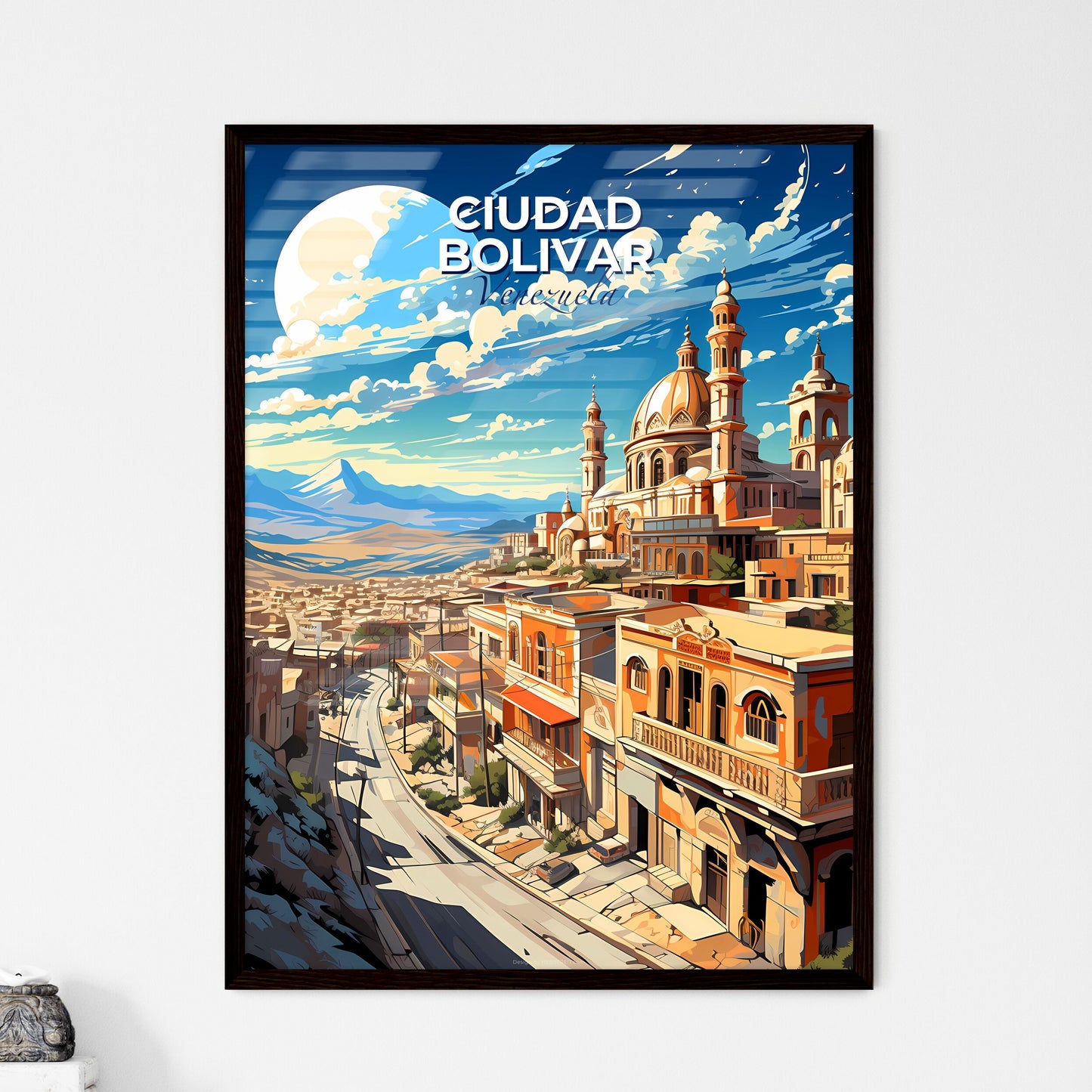 Stunning Artistic Painting: Ciudad Bolivar Venezuela Skyline Featuring Road Mountains Default Title