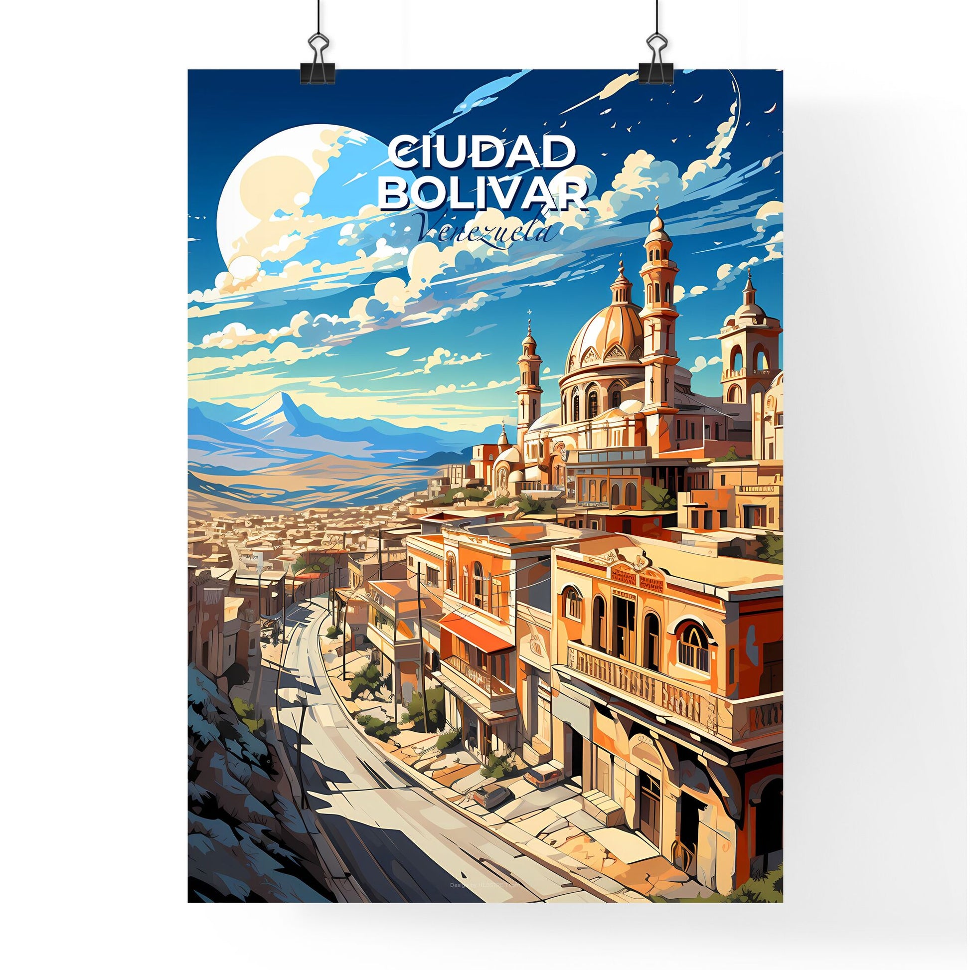 Stunning Artistic Painting: Ciudad Bolivar Venezuela Skyline Featuring Road Mountains Default Title