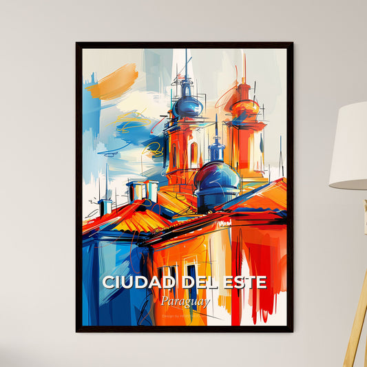 Vibrant Ciudad Del Este, Paraguay - A Painting Of A Building With A Tower