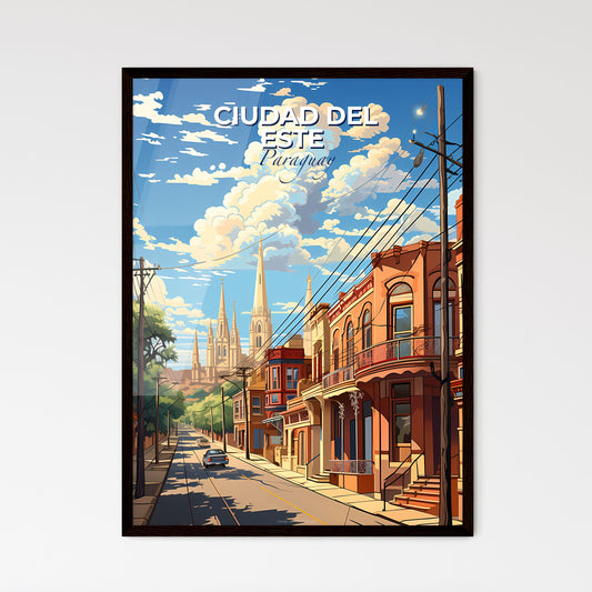 Painting of Colourful Street with Buildings and Church Architectural Detail in Ciudad del Este Paraguay Default Title