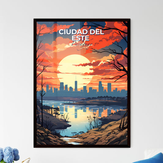 Vibrant Sunset Over River with City Skyline, Capturing the Artistic Essence of Ciudad del Este, Paraguay Default Title