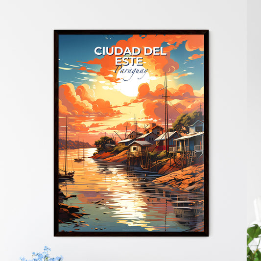 Painted Skyline of Ciudad del Este Paraguay with River, Houses, and Boats Default Title