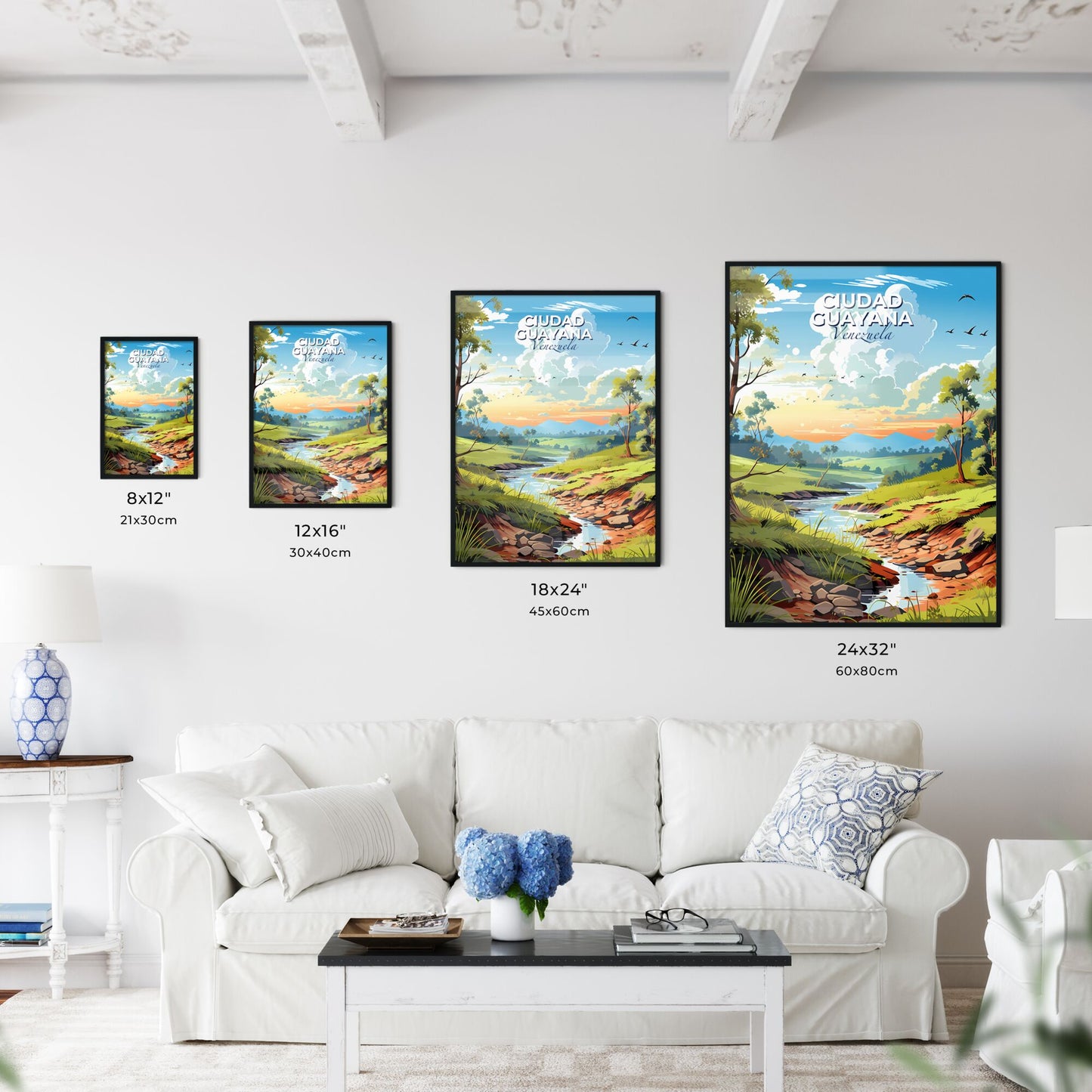 Vibrant River Valley City Skyline Painting, Ciudad Guayana, Venezuela Default Title