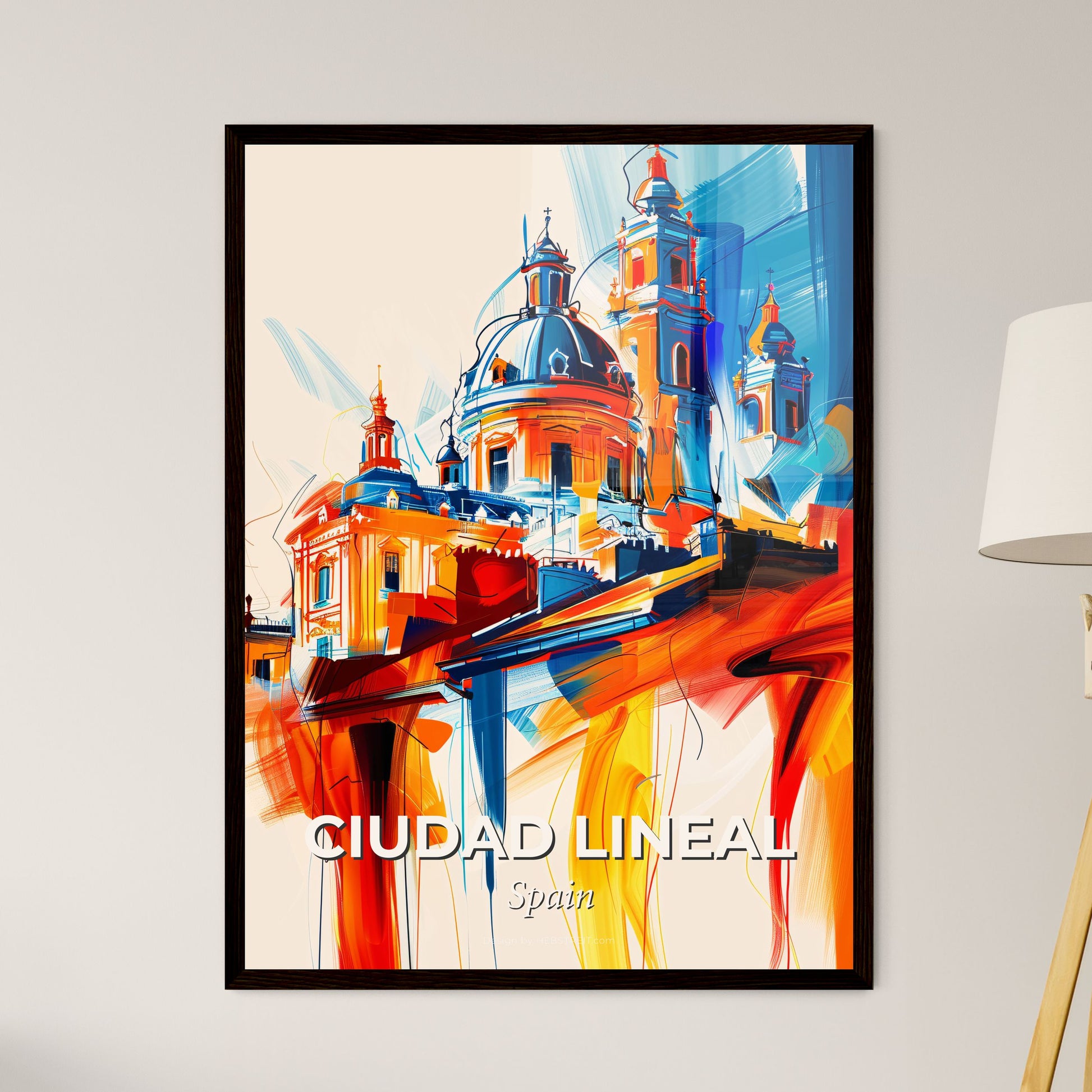 Vibrant Ciudad Lineal, Spain - A Painting Of A Building