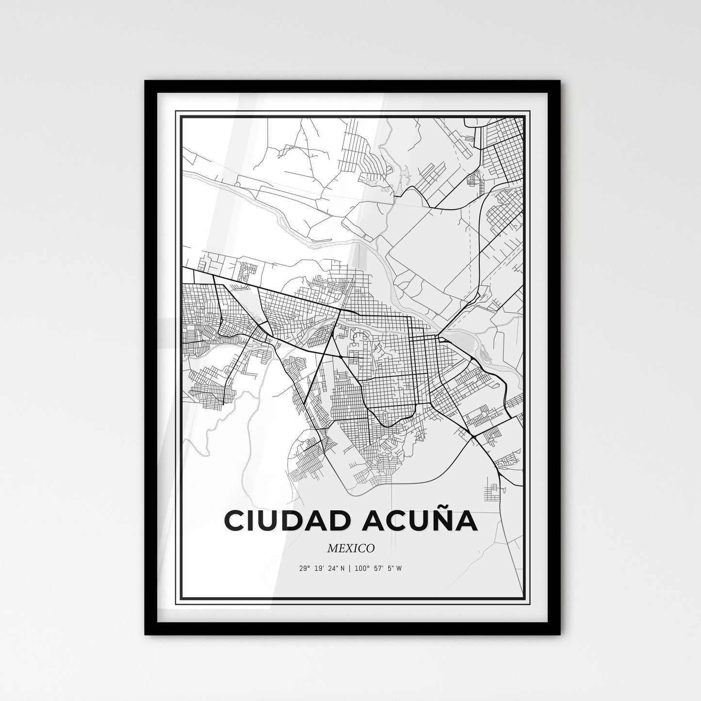 Ciudad Acuña Mexico - Scandinavian Style City Map for Modern Home Decor