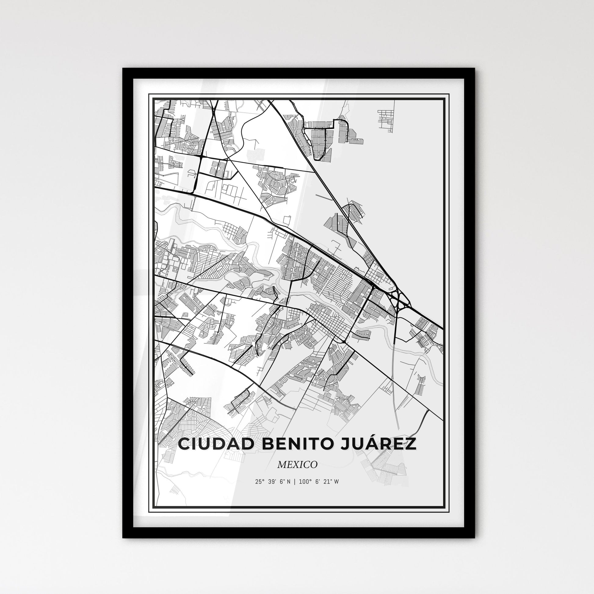 Ciudad Benito Juárez Mexico - Scandinavian Style City Map for Modern Home Decor