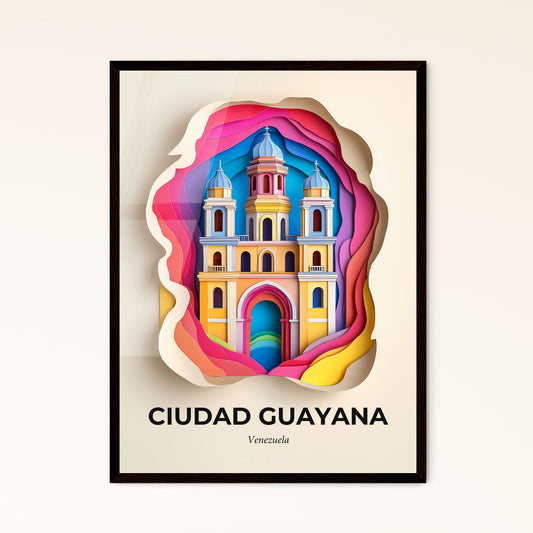 Vivid Ciudad Guayana, Venezuela - a colorful paper cut of a church