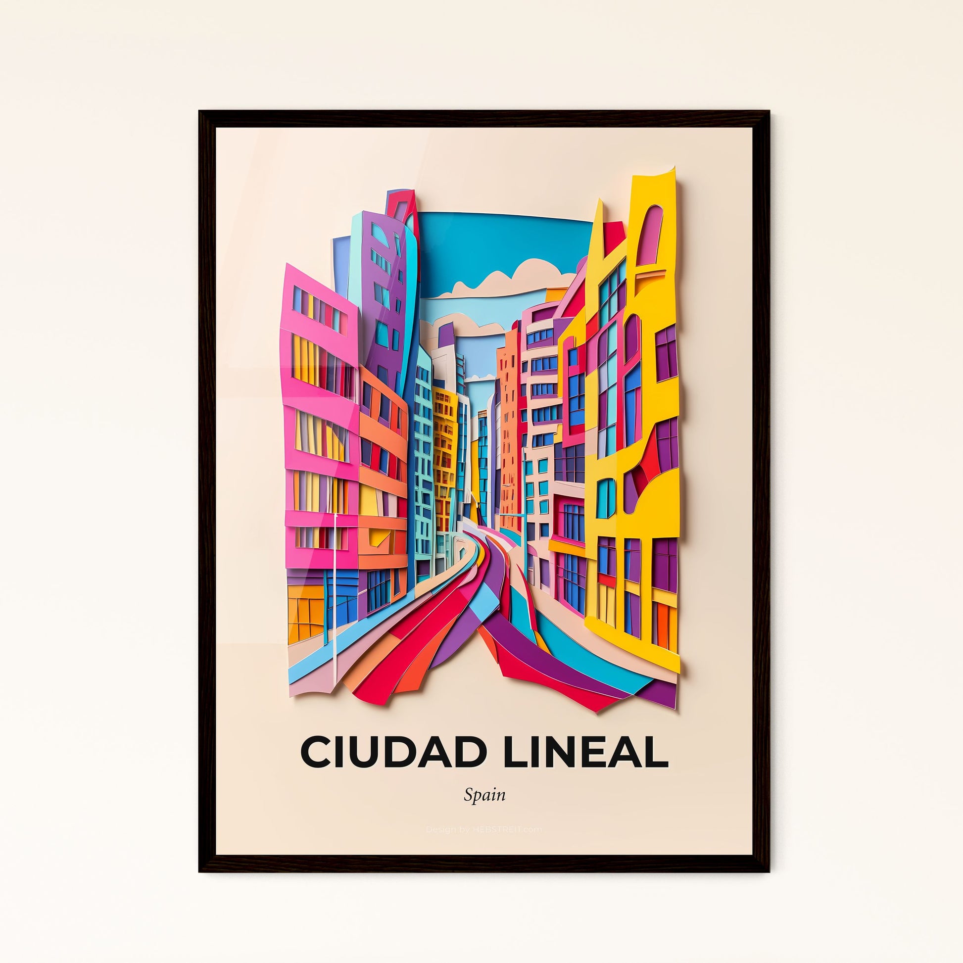 Vivid Ciudad Lineal, Spain - a colorful cityscape with a train going through it