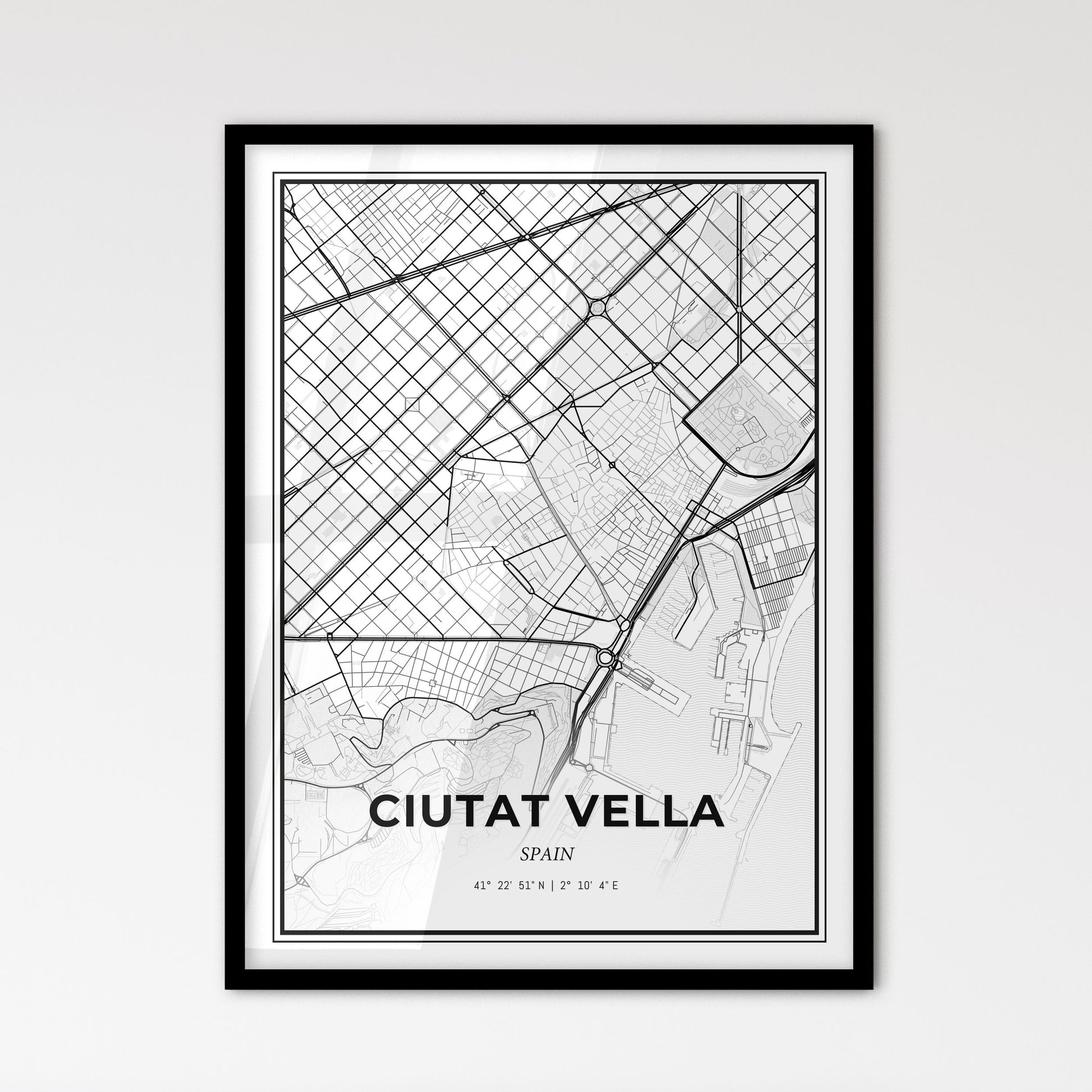 Ciutat Vella Spain - Scandinavian Style City Map for Modern Home Decor