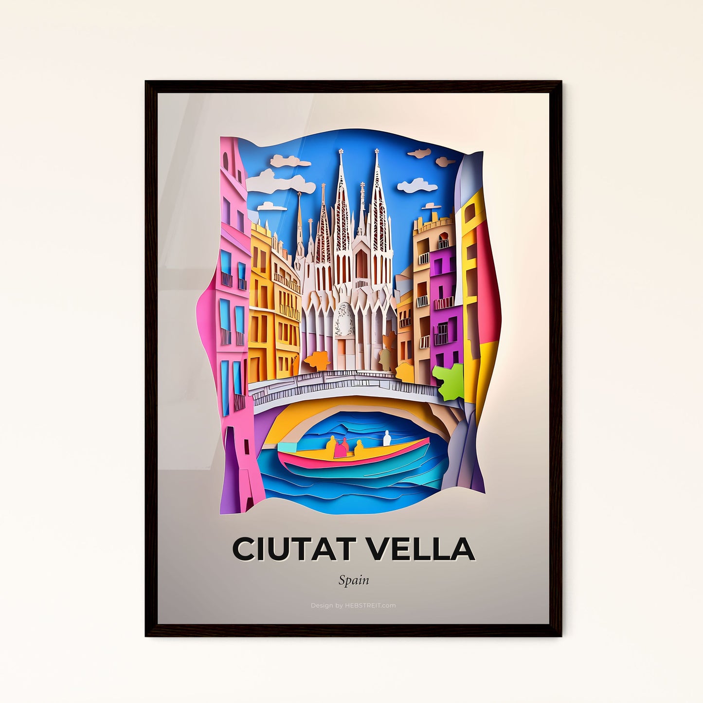 Vivid Ciutat Vella, Spain - a paper cut of a city with a boat