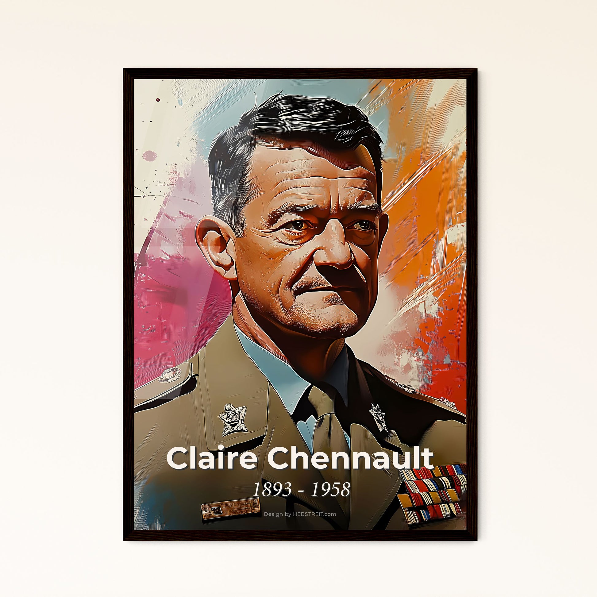 Portrait of Claire Chennault, 1893 - 1958. Impressionistic painting of a man in a military uniform.